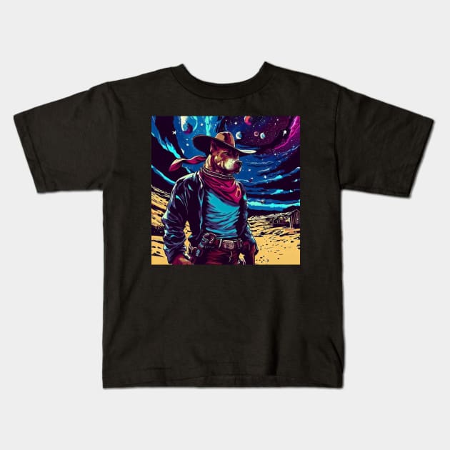 Cool cartoon dog cowboy in space Kids T-Shirt by TomFrontierArt